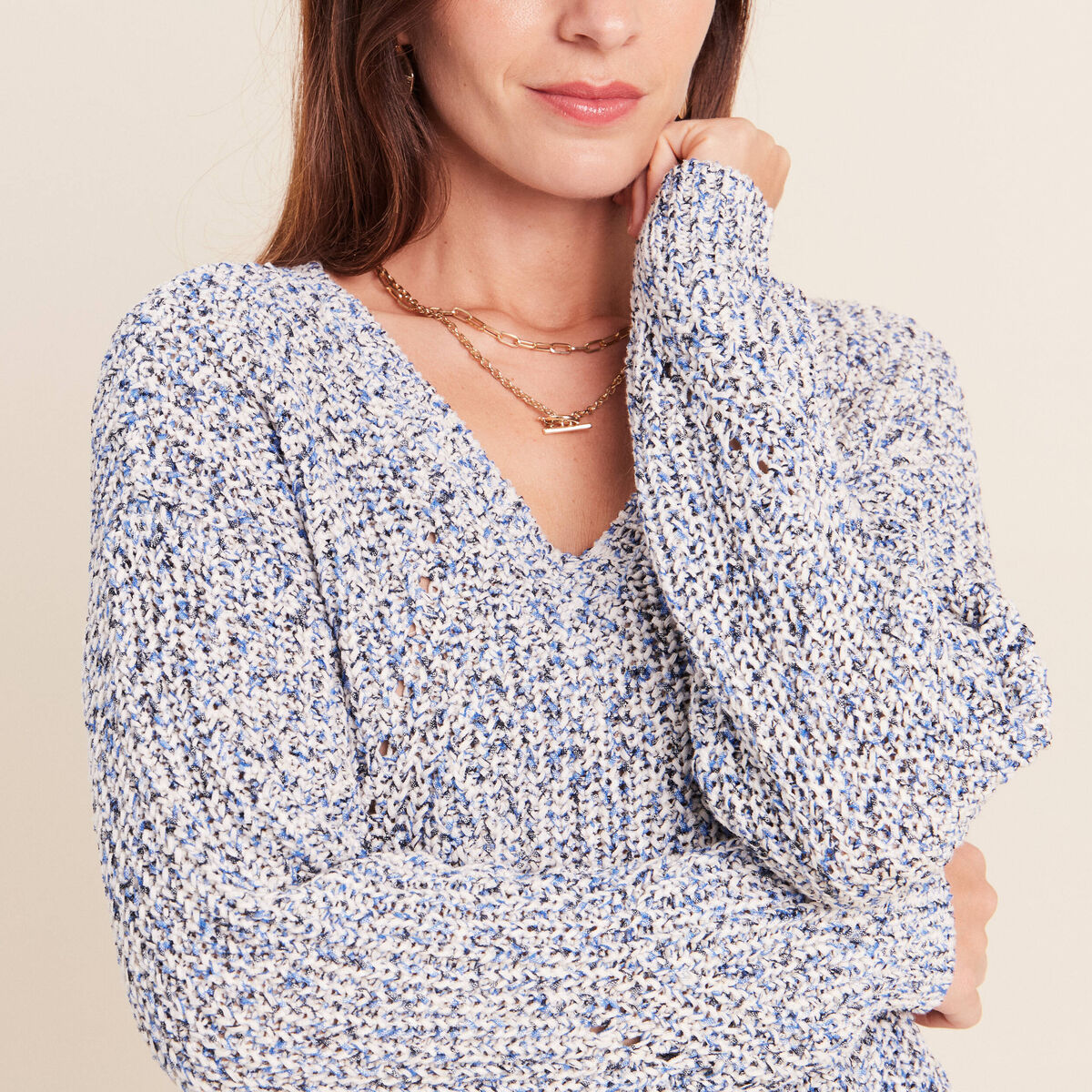 Pull col v bleu roi femme
