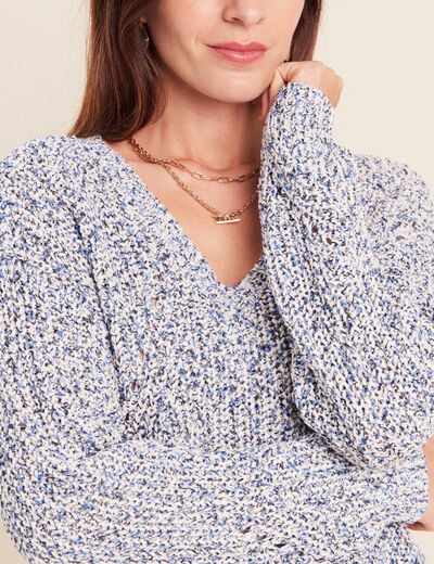 Pull col v bleu roi femme