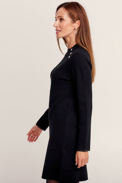 Robe pull droite col montant noir femme
