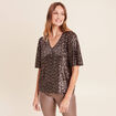 T-shirt &agrave; sequins manches coudes marron fonc&eacute; femme
