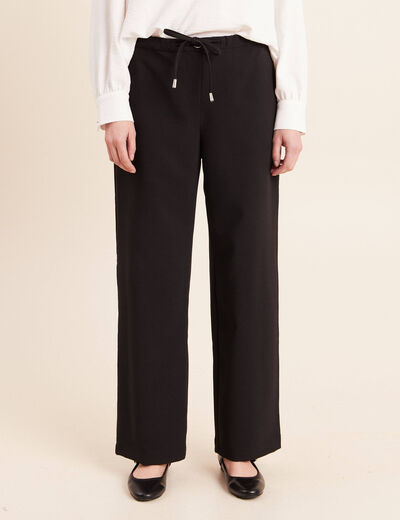 Pantalon fluide large taille haute noir femme