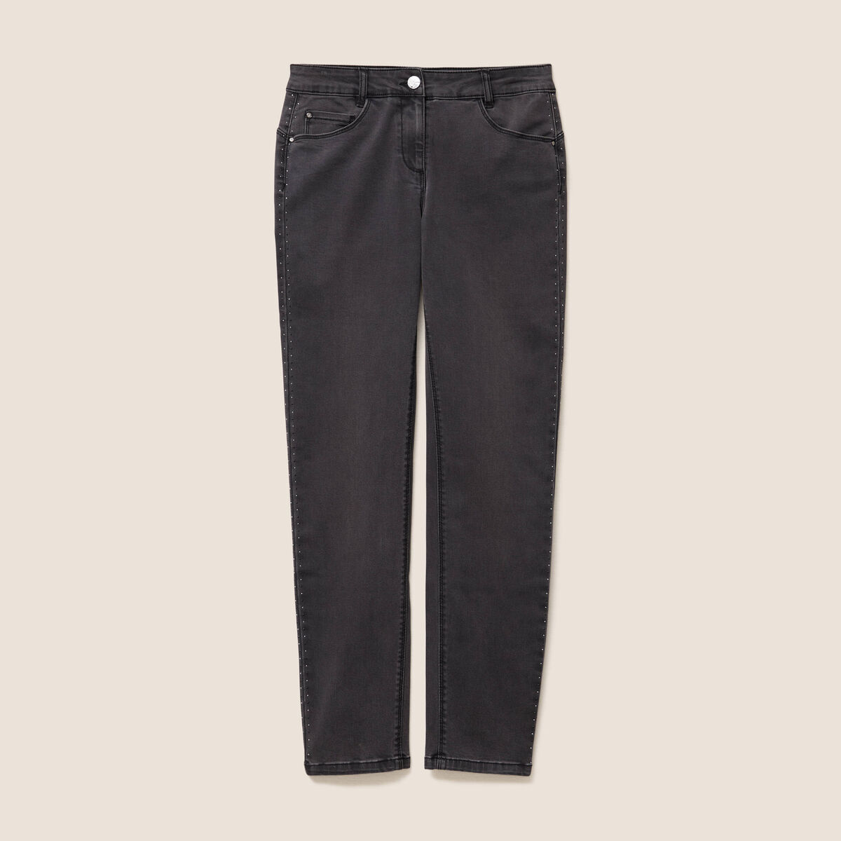 Jean ajusté taille basculée denim gris femme