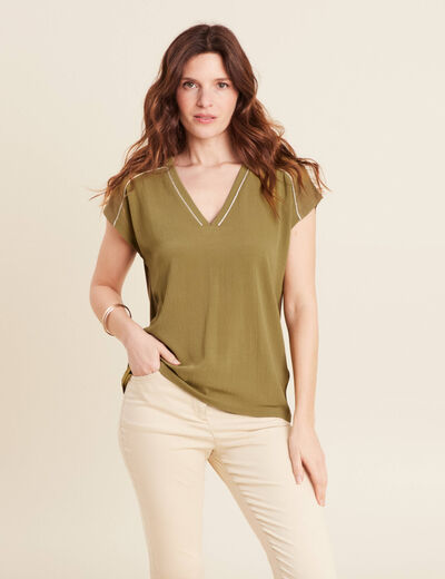 T-shirt manches courtes vert kaki femme