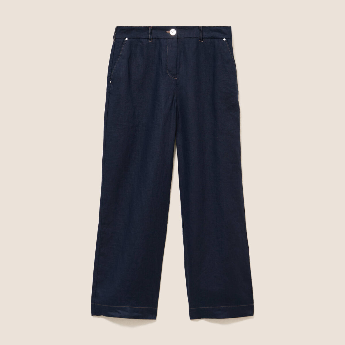 Pantalon large taille standard bleu fonc&eacute; femme
