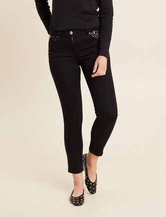 Pantalon ajust&eacute; taille bascul&eacute;e noir femme