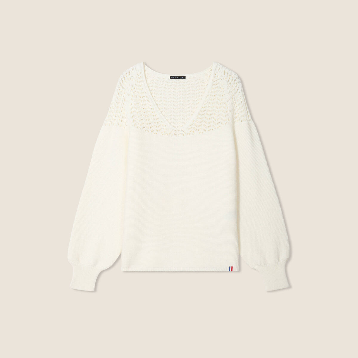 Pull confectionn&eacute; en France ecru femme