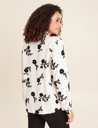 Chemise fluide brod&eacute;e manches longues blanc femme