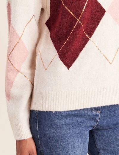 Pull col rond avec strass beige femme