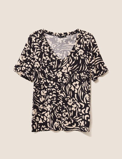 T-shirt col V manches courtes noir femme