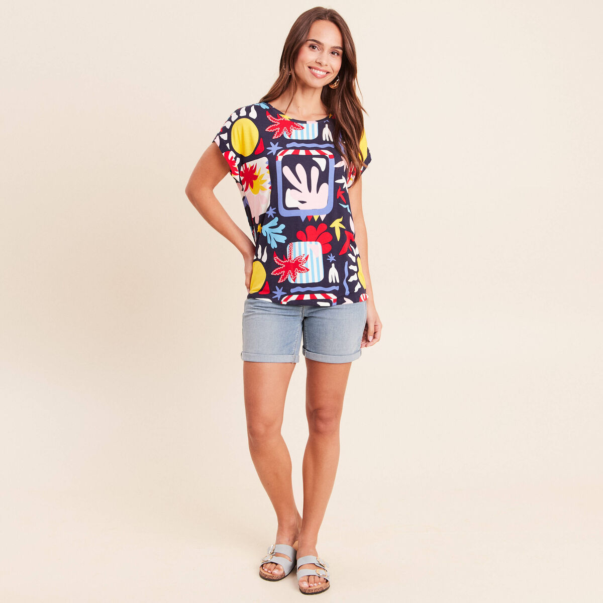 T-shirt manches courtes multicolore femme