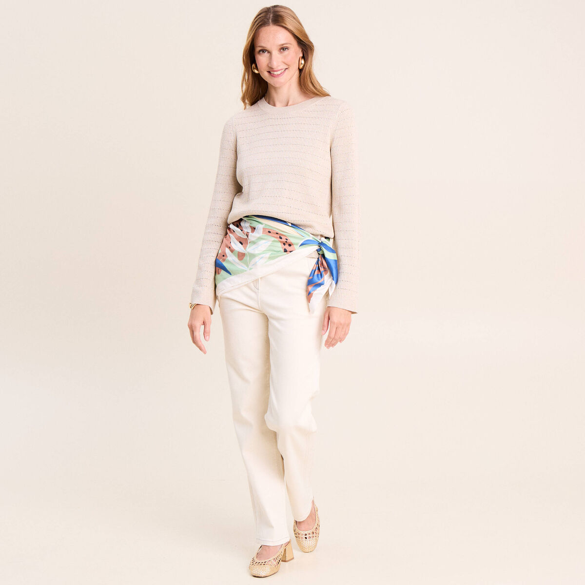 Pull manches longues col rond brillant couleur or femme