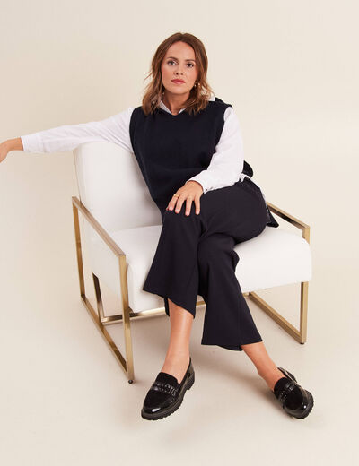 Pull sans manches à capuche bleu foncé femme