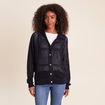 Gilet ajour&eacute; &agrave; capuche manches longues bleu marine femme