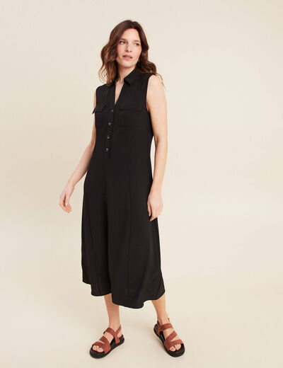 Robe longue évasée noir femme