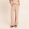 Pantalon large taille haute pliss&eacute; sable femme