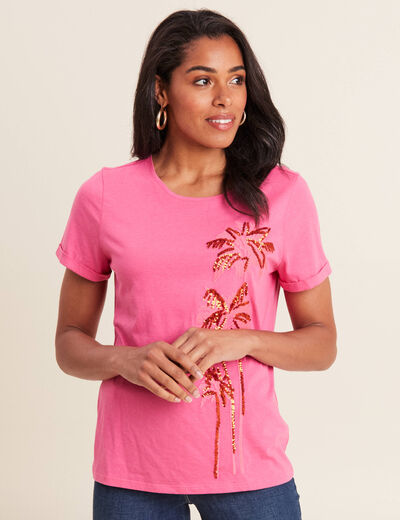 T-shirt manches courtes rose fushia femme
