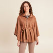Poncho ceintur&eacute; fermeture zipp&eacute;e marron clair femme