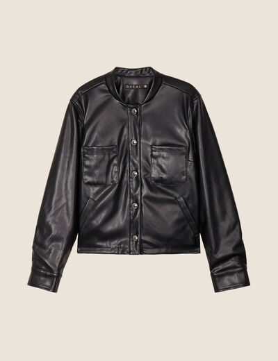 Blouson cintré simili cuir noir femme