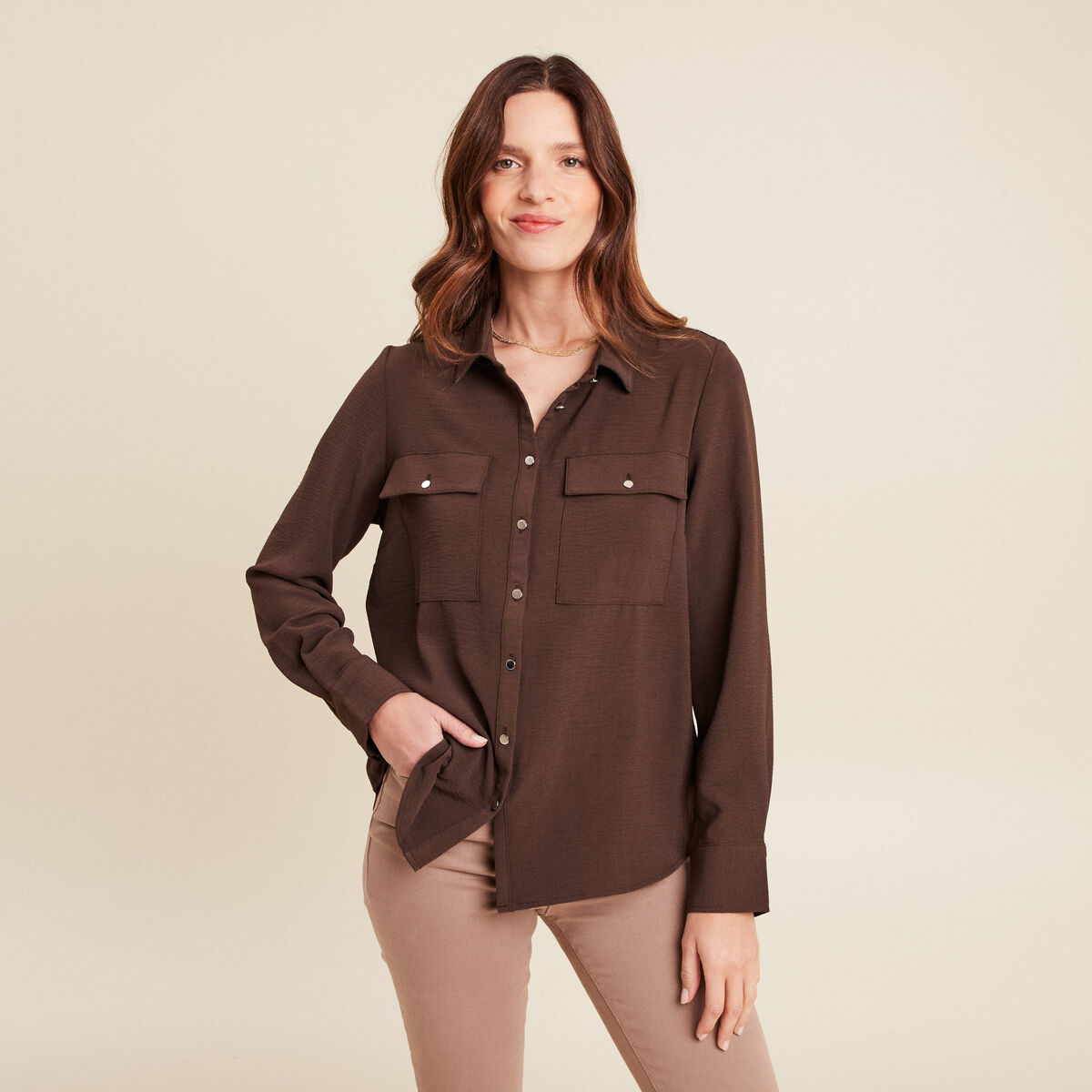 Chemise manches longues marron femme
