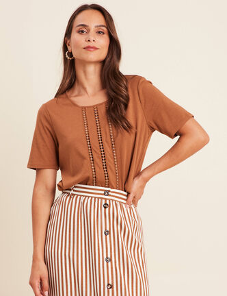 T-shirt manches courtes marron femme