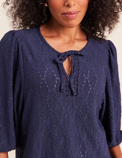 Blouse manches 3/4 bleu marine femme