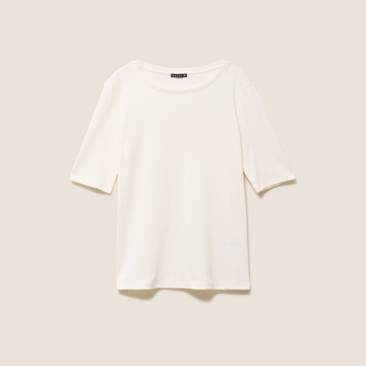 T-shirt ajust&eacute; col rond manches coudes ecru femme