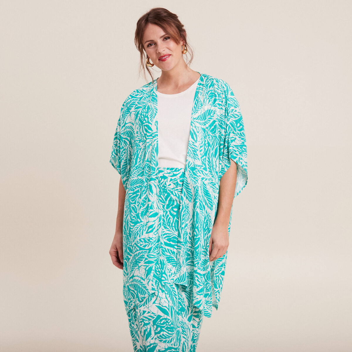Kimono dos smock&eacute; vert &eacute;meraude femme