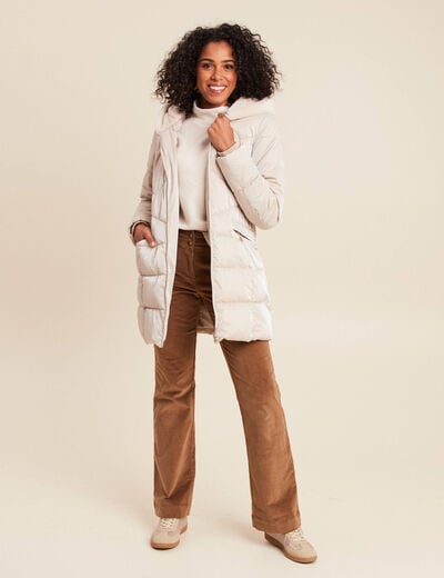 Doudoune mi-longue &agrave; capuche beige femme