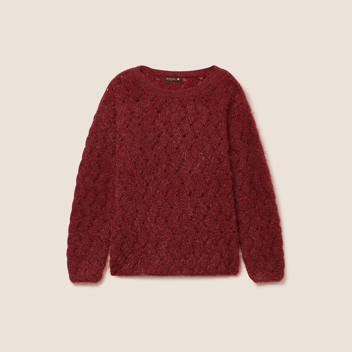 Pull manches longues ajour&eacute; bordeaux femme