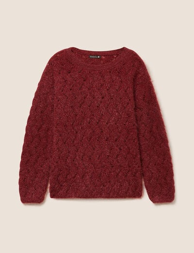 Pull manches longues ajour&eacute; bordeaux femme