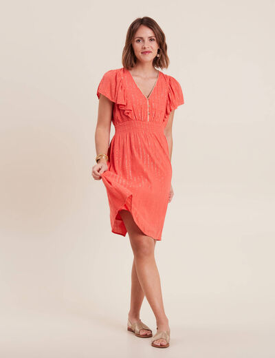 Robe droite fluide smockée orange clair femme