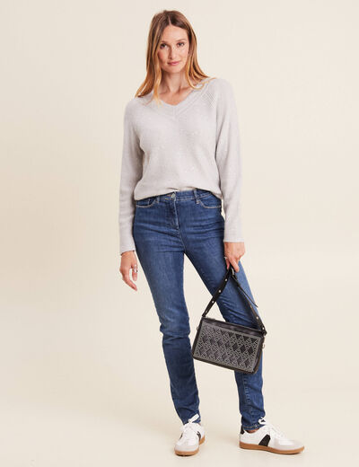 Pull manches longues gris clair femme