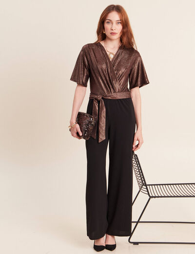Combinaison pantalon droite marron cognac femme