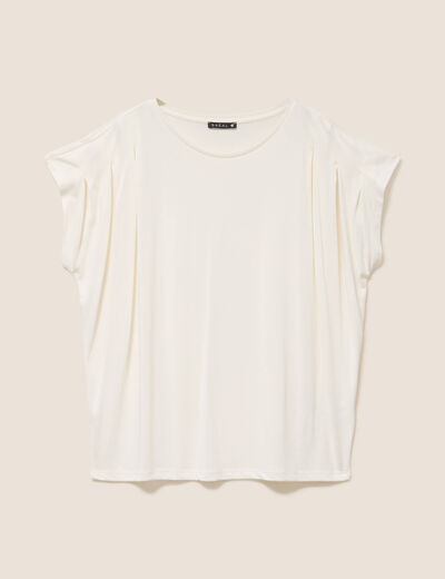 T-shirt droit col rond manches courtes ecru femme