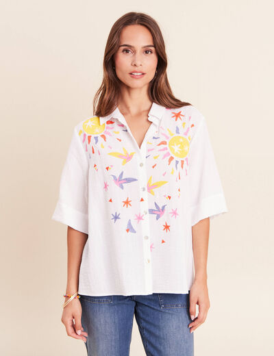 Chemise ample manches 3/4 col chemise blanc femme