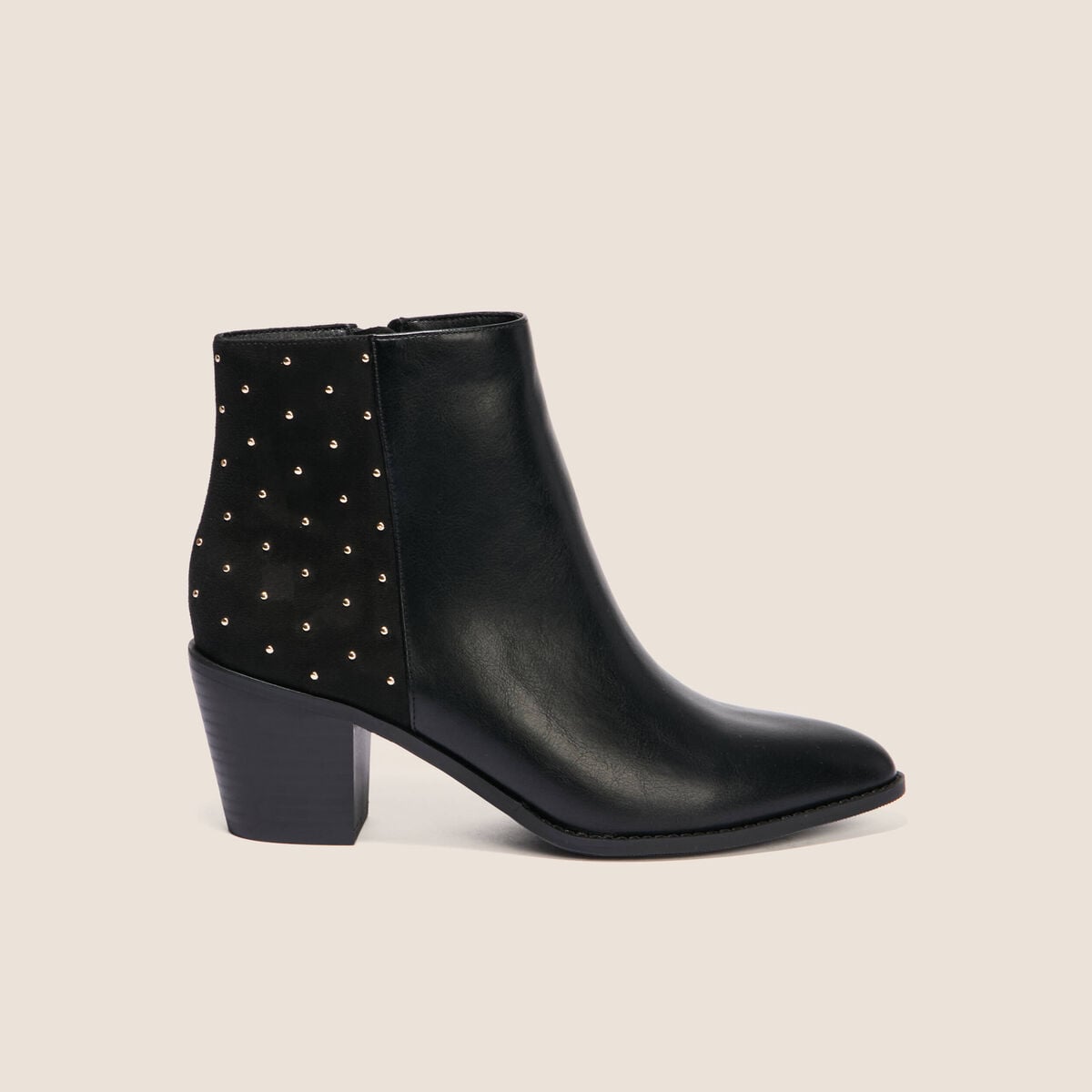 Bottines &agrave; talon d&eacute;tails clout&eacute;s noir femme