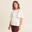 T-shirt manches courtes brodé ecru femme