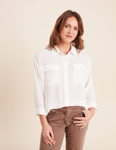 Chemise ample col chemise manches 3/4 ecru femme