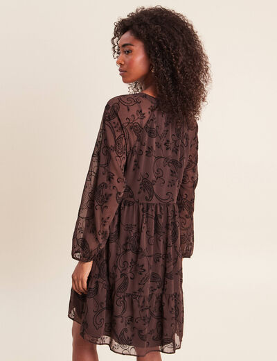 Robe courte &eacute;vas&eacute;e col v manches longues noir femme