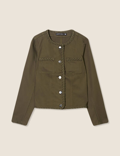 Veste en jean détails tressés vert olive femme