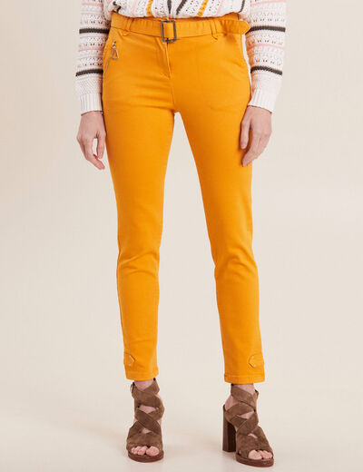 Pantalon ajusté 7/8ème jaune moutarde femme