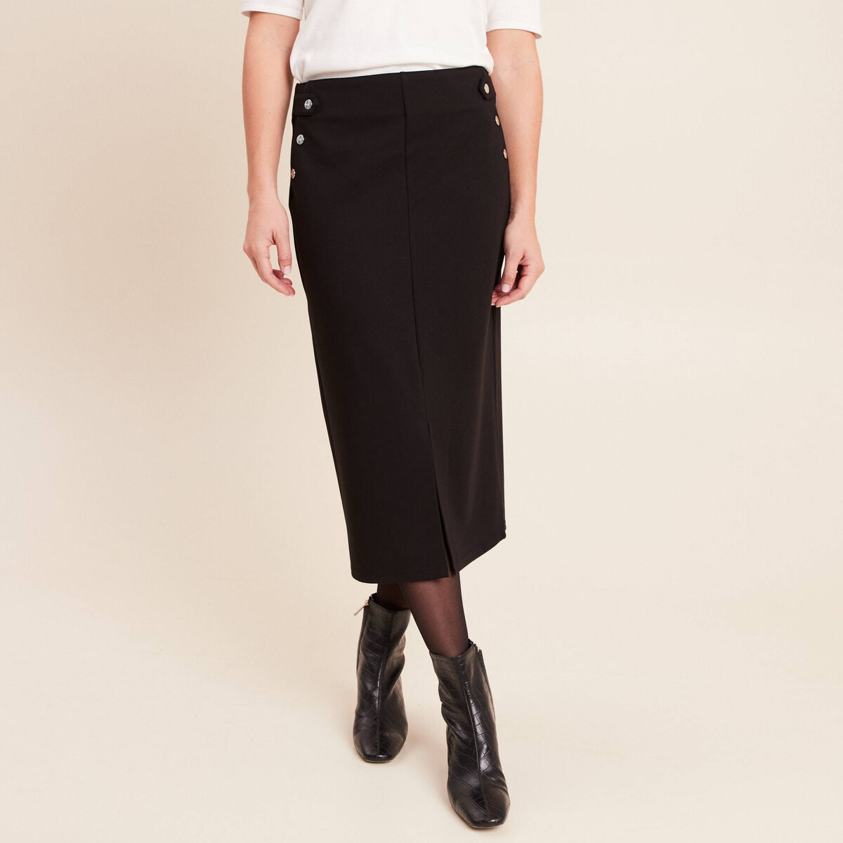 Jupe midi crayon noir femme