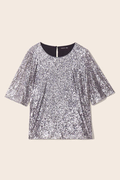 T-shirt manches courtes gris argent femme
