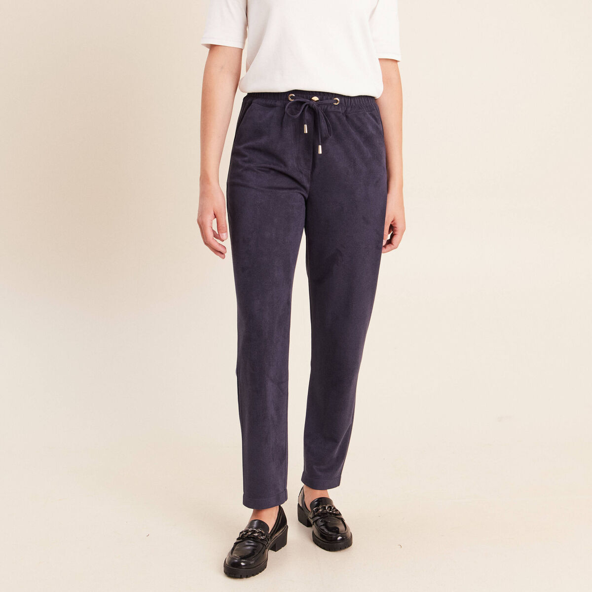 Jogging aspect daim bleu fonc&eacute; femme