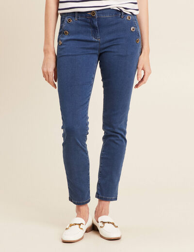Jean ajusté 7/8ème à pont denim double stone femme