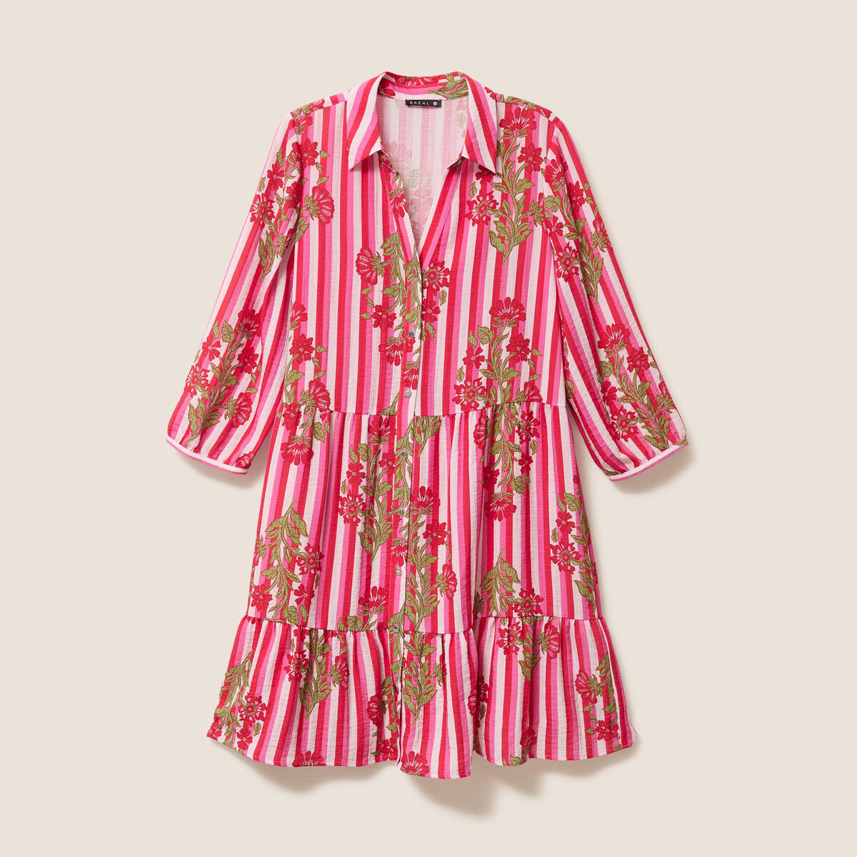 Robe courte &eacute;vas&eacute;e manches 3/4 rose femme