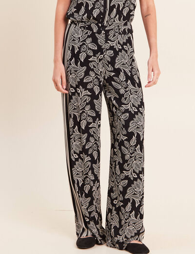 Pantalon fluide coupe large noir femme