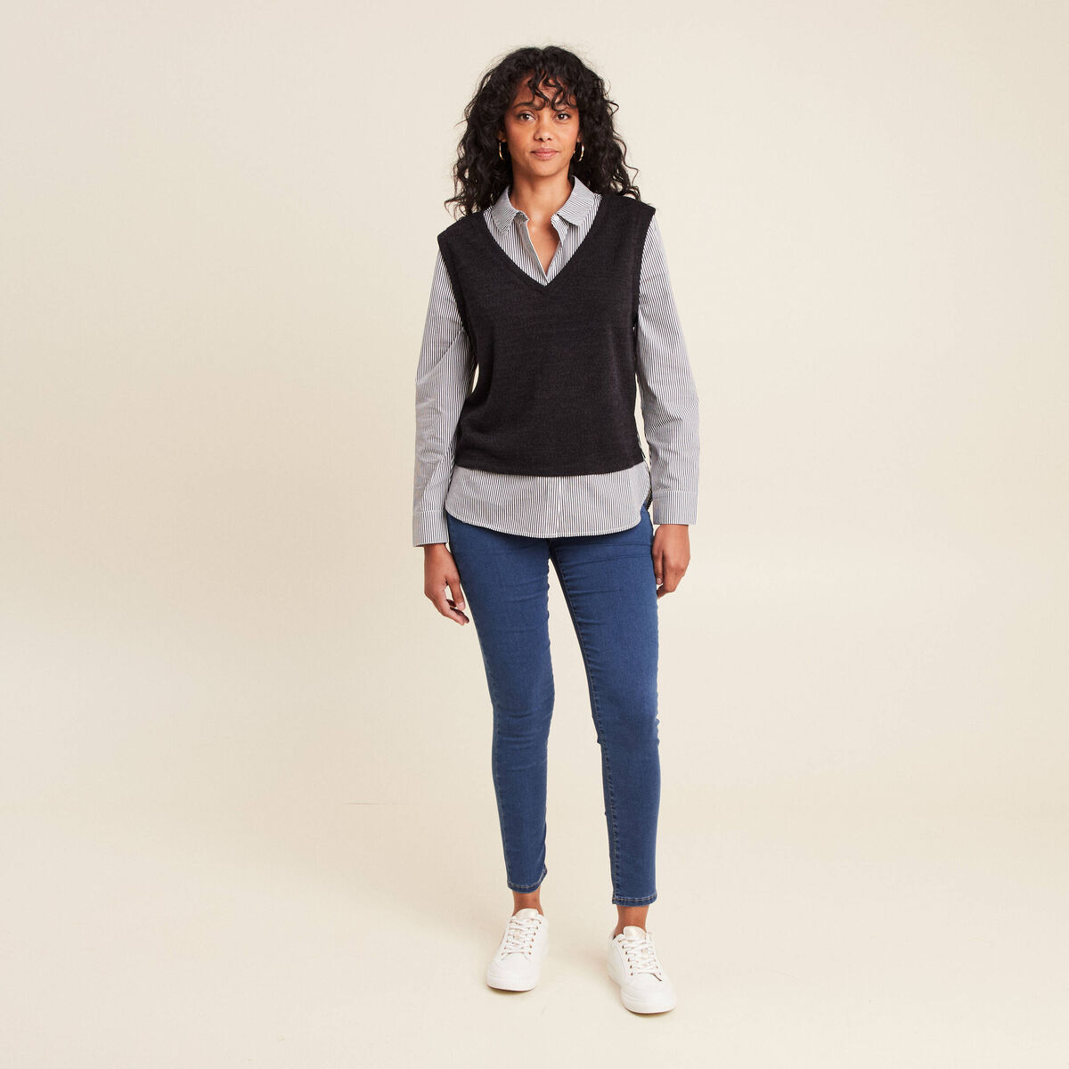 Jeans léger taille standard 7/8ème denim double stone femme