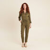 Combinaison pantalon zippée vert olive femme