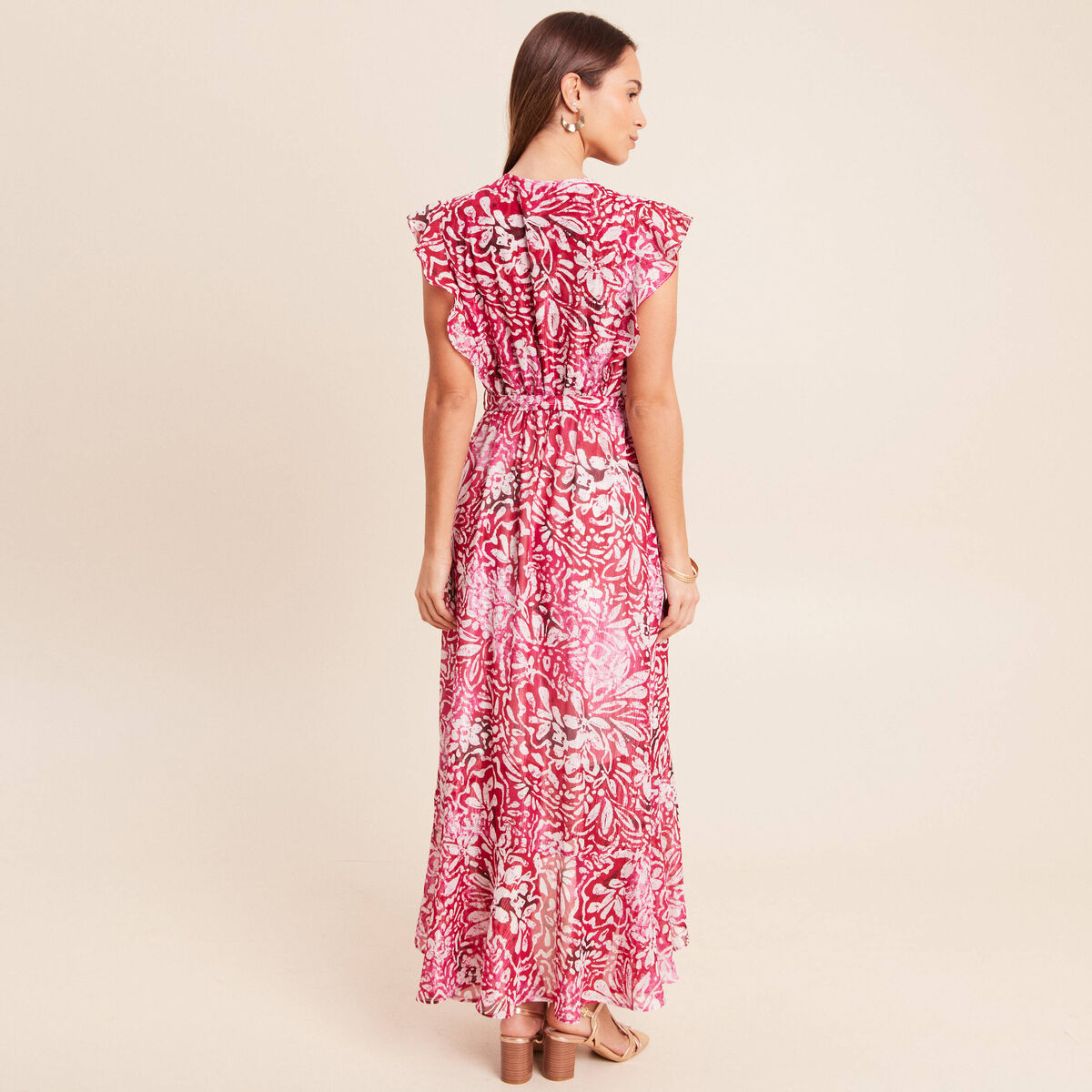 Robe longue portefeuille rose femme